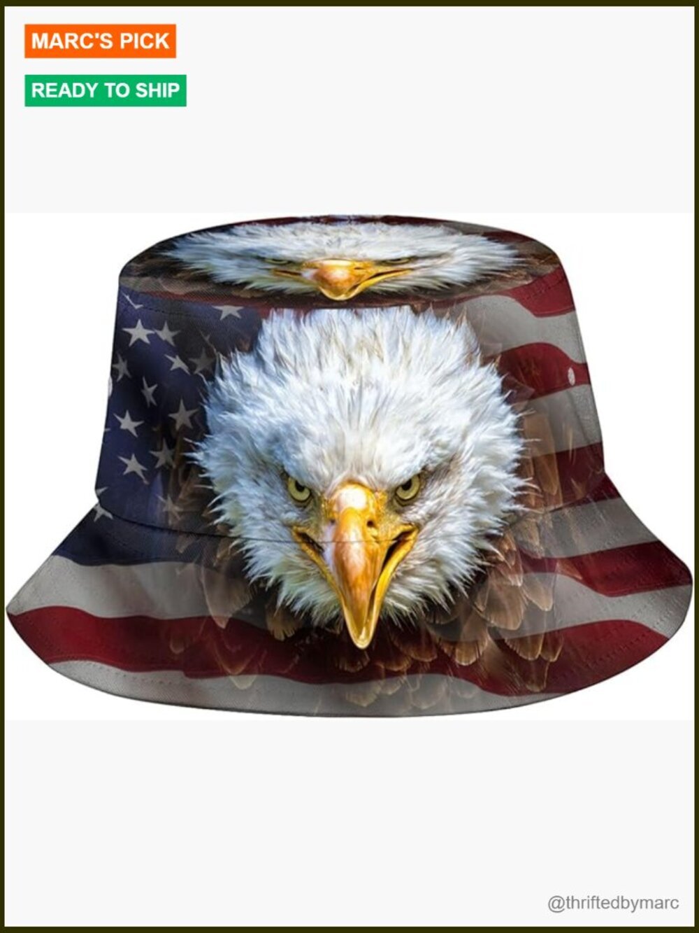 Patriotic Bucket Hat with Bald Eagle - Packable Sun Hat